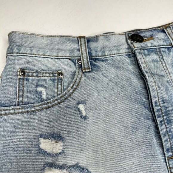One Teaspoon Light Wash 27 Distressed Cutoff Jean Shorts Button Fly High Waisted - Picture 3 of 11